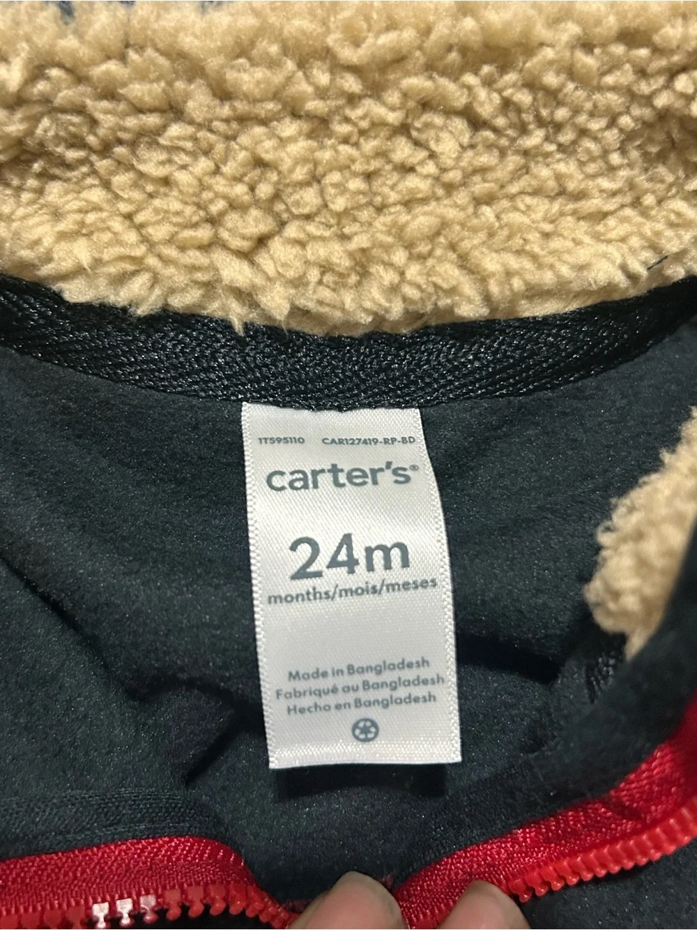 Carter's Gently Used Red and Black Fleece Toddler Vest Sherpa Collar Size 24m